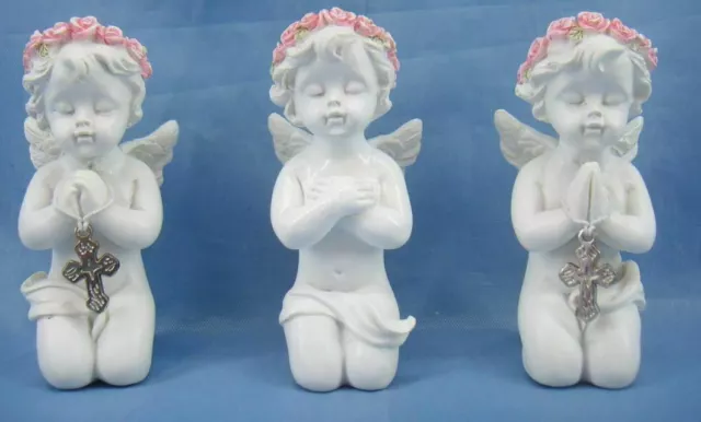 Set of Three Praying Guardian Angel Figurine Cherubs Statue Ornament Sculpture