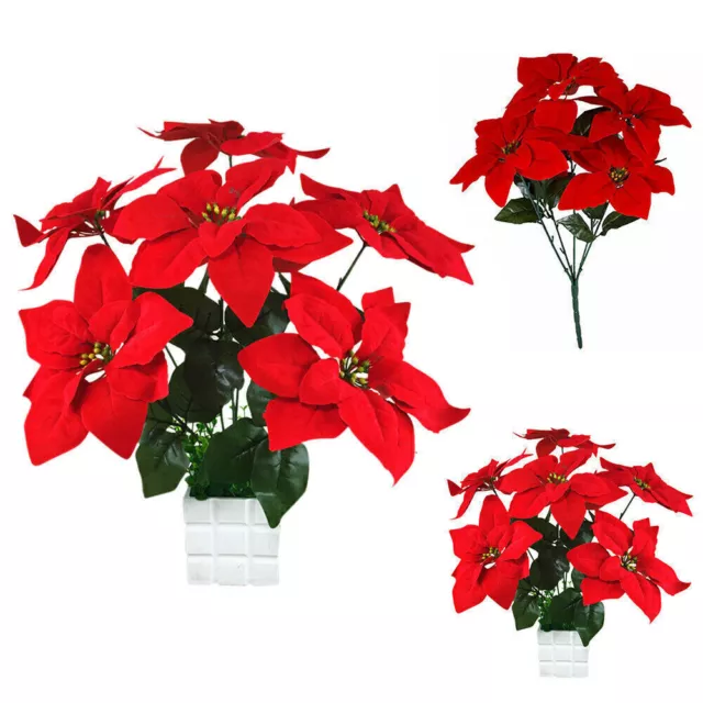 Artificial Red Poinsettia Christmas Tree Decorations 5 or 7 Stems&Heads 50cm/20"