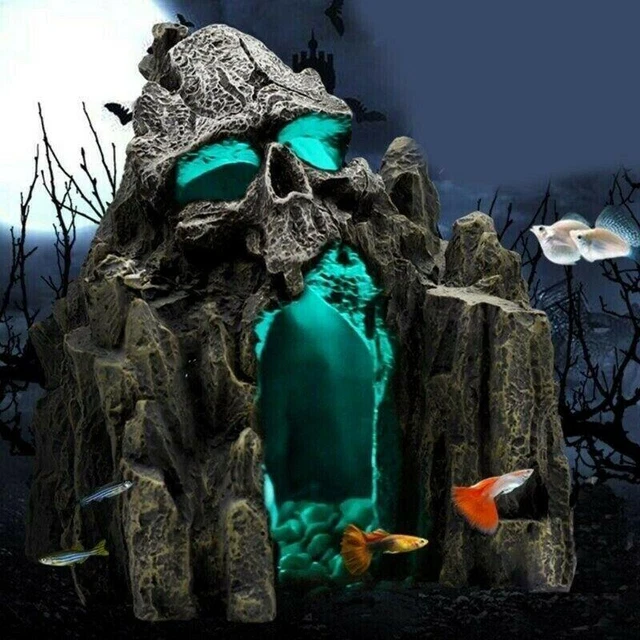 Aquarium Skull Cave Fish Tank Ornament Decoration Artificial Resin Mountain Rock