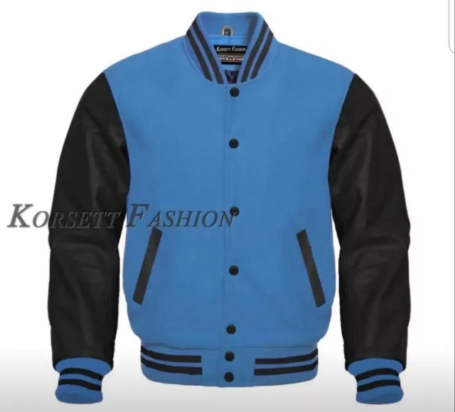 College-/ Baseballjacke aus Wolle mit echten Rindslederärmeln Gr. XS - 7XL