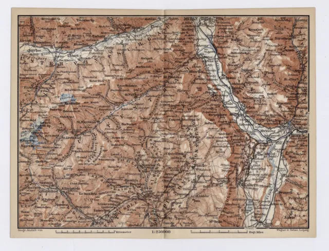 1910 ANTIQUE MAP Of Etschtal Etsch Ulten Valley Bolzano Merano Austria ...