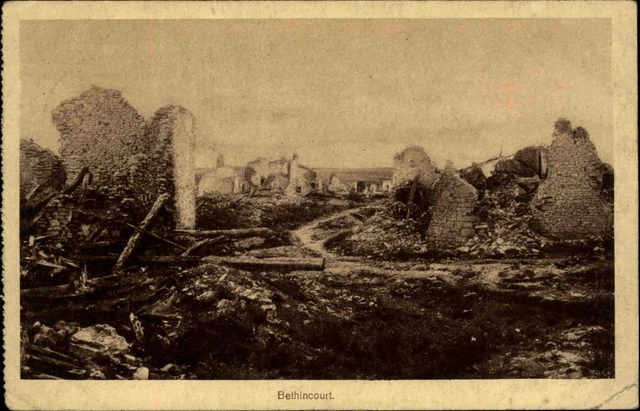 Feldpostkarte 1. WK Westfront 1917 Bethincourt Zerstörung Feldpost nach Essen