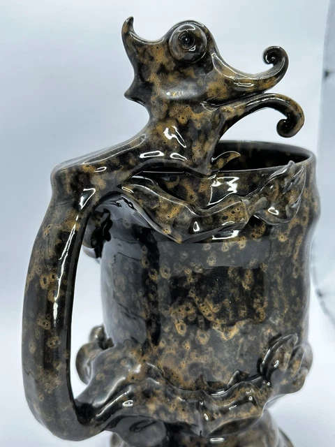Ceramic Brown Glazed Mug Beer Stein w 3D Dragon Handled Mug Fantasy