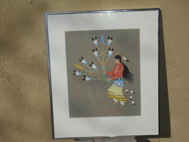 Framed New Mexico painting a serigraph by Harrison Begay ca 1950's