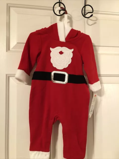 Tenue Père Noël rouge Noël Cat & Jack Baby 1 pièce avec sweat à capuche taille 3-6M NEUF 2