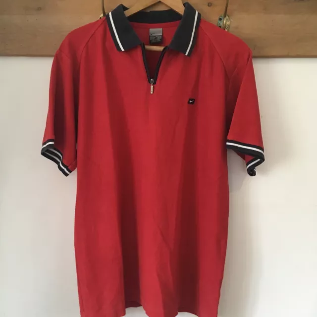 Nike VINTAGE Silver Tag Red MENS Polo T Shirt 1/4 ZIP Large 2000-02 Y2K Golf VGC