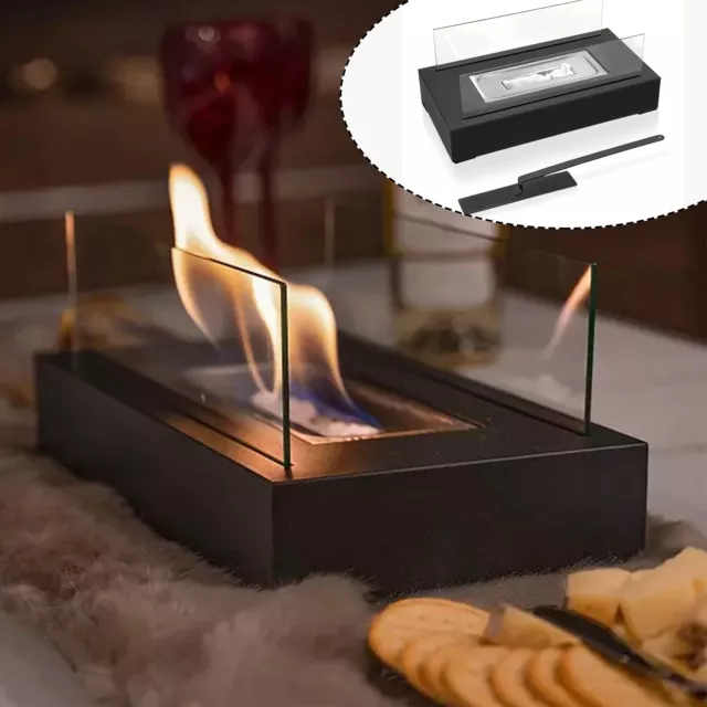 Tisch Kamin Metall schwarz Bio Ethanol Deko Feuer Stelle 35 cm Innen Außen Neu