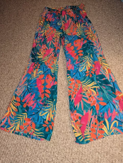 Kona Sol Tropical Floral Gauze Swim Cover Up Pants High Slit Medium