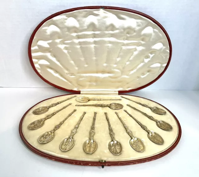 Antique Tiffany & Co. Sterling Silver Gold Vermeil Gilt Coronation Spoons Set 12