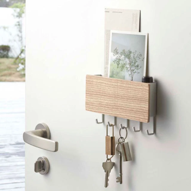 Key Holder Coat Rack Hook with Wooden Storage Box Hanging Decor in Hallway