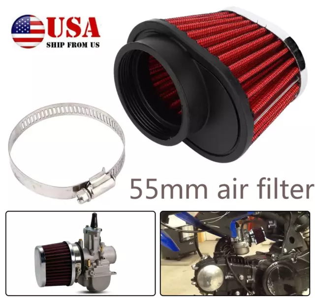 1Pcs 55mm Caliber Motorcycle Carburetor Air Intake Filter Engine Pipe Cleaner US
