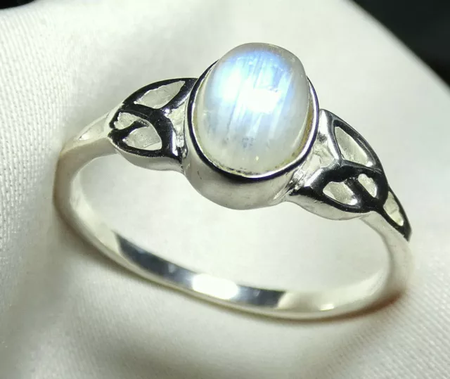 Mondstein Ring 925 Sterling Silber Gr. 50 - 71 keltischer Knoten Feen Elfenring