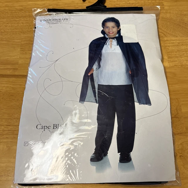 Underwraps ~ Child Black Cape Halloween Costume, #25924 One Size NIP