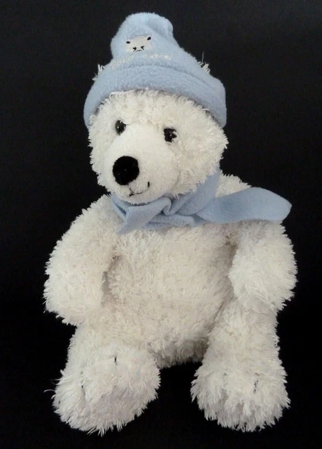 C6. DOUDOU PELUCHE OURS POLAIRE BLANC GIPSY BONNET BLEU POLE NORD GM 27cm - BE