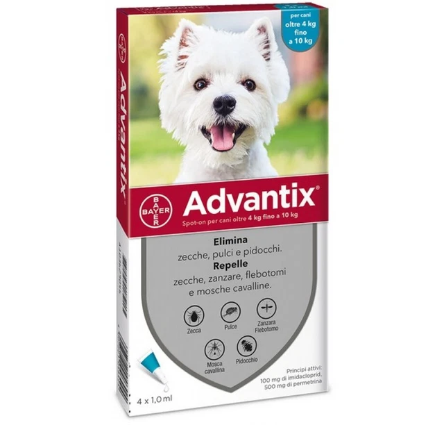 ADVANTIX 4-10 Kg ANTIPARASSITARIO CANE 4 PIPETTE SPOT ON PER CANI ADULTI BAYER