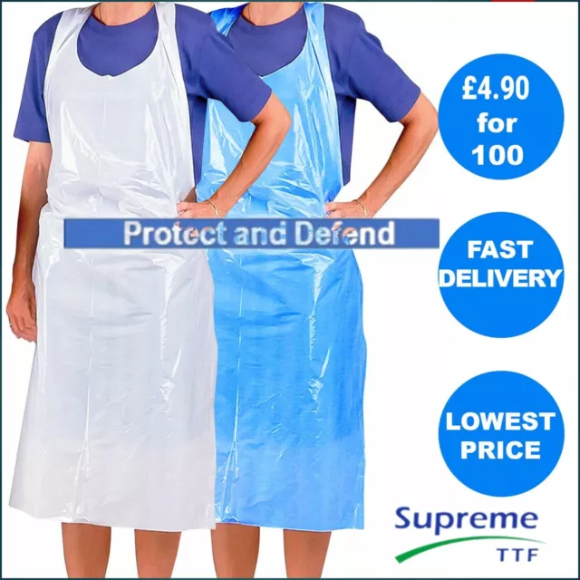 Disposable Plastic Aprons Blue / White Polythene Eco Flat Pack Waterproof Aprons