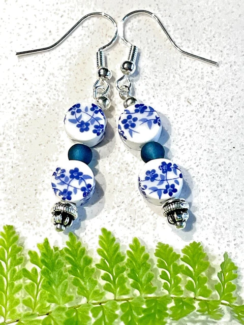 Blue and White Delft Porcelain Regency 925 Silver Porcelain Earrings BNWT