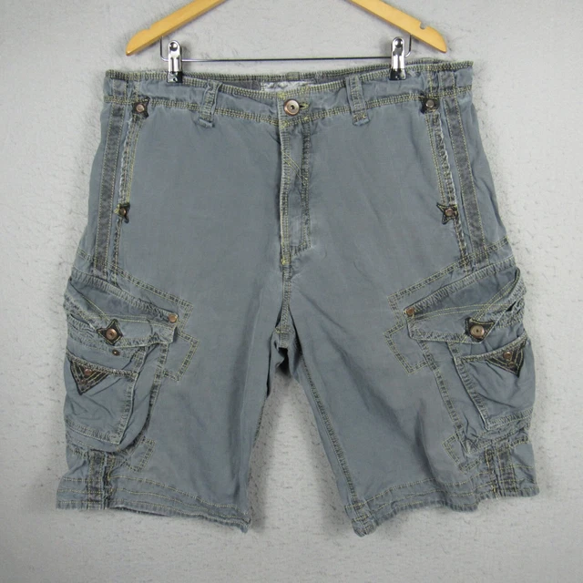 JET LAG Shorts Mens 38 Gray Cargo Military Surplus Drawstring Baggy Sanforized