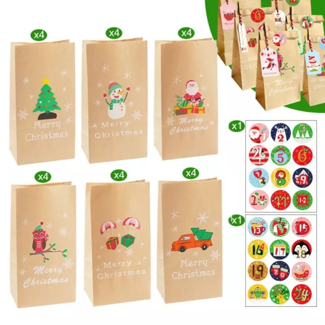 Candy Cookie Pouch Santa Claus Favor Bag Christmas Kraft Paper Bags Snowman Fox
