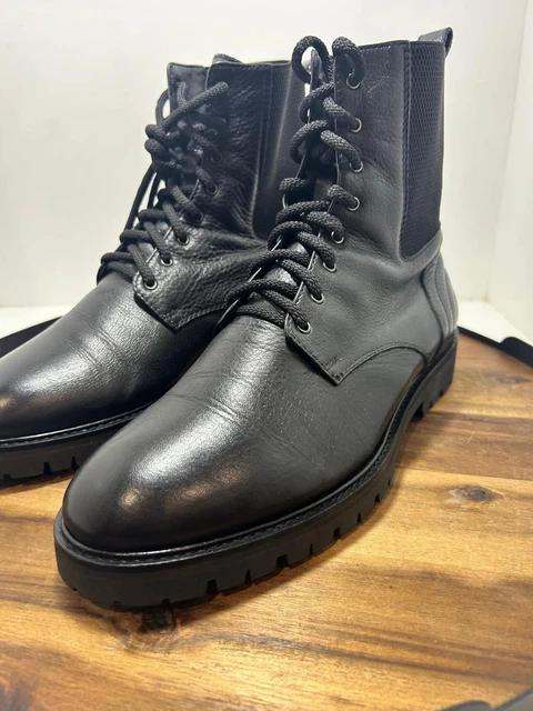 RUSSELL & BROMLEY Men's Black Leather Lace Up Combat Military Boots ...