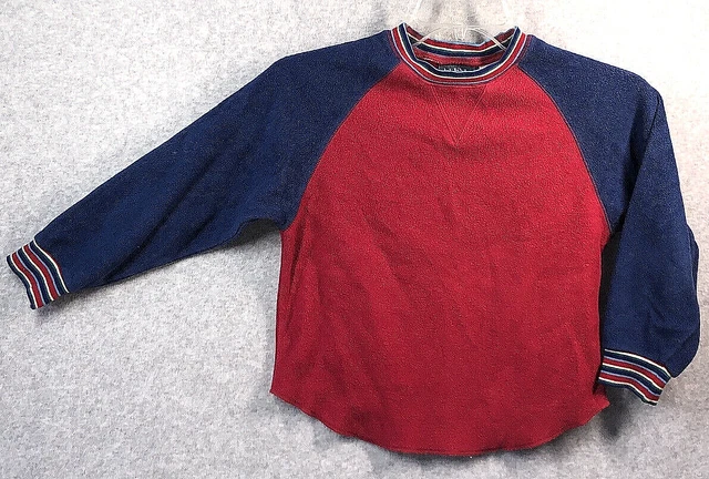 LL Bean LL Kids Fleece Pullover Sweatshirt Top Boys 6X/7 Red Blue Raglan