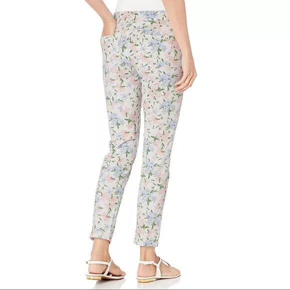 Calvin Klein White Pink Floral Jeans Mid Rise Slim Ankle Crop Twill Women 8 NEW 2