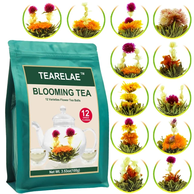 TEARELAE Blooming Tea Flowers - 12pcs Individually Sealed Flowering Tea Balls -