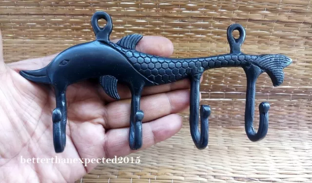 Vintage Style Handmade Brass Wall Key Coat Hat Hook Hanger Holder Dolphin Shape