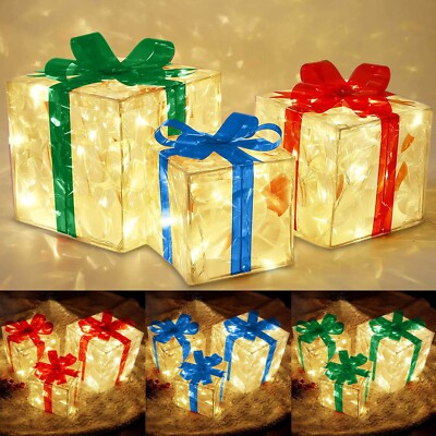 CHRISTMAS LIGHTED GIFT Boxes Pre-lit Light Up Decorative PVC Present