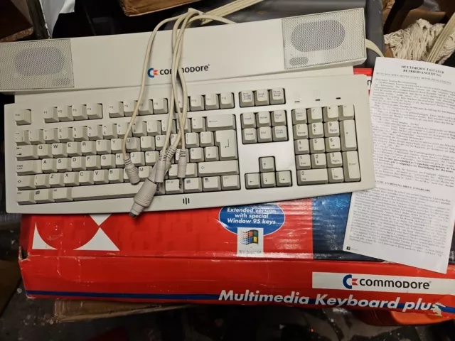 VINTAGE COMMODORE MULTIMEDIA KEYBOARD PLUS with speakers. Din and ps2 connectors