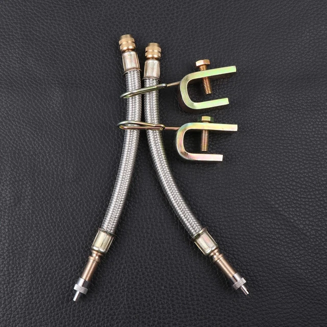 2-Set Flexible Air Valve Extension Adapters – 21cm Tire Stem Extenders + 90° Angle Adaptors – Copper & Rubber