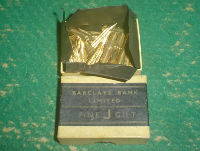 Vintage Barclays Bank Fine J Gilt Gold Plated Dip Pen Nibs Box Contains 100 Nibs