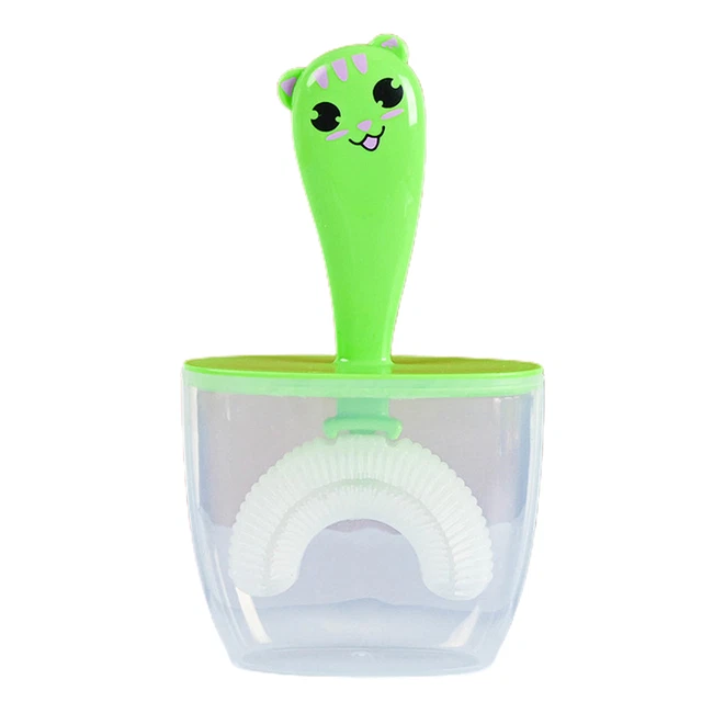 Cepillo de dientes en forma de U para niños resistente al desgaste mango largo suave en forma de U verde