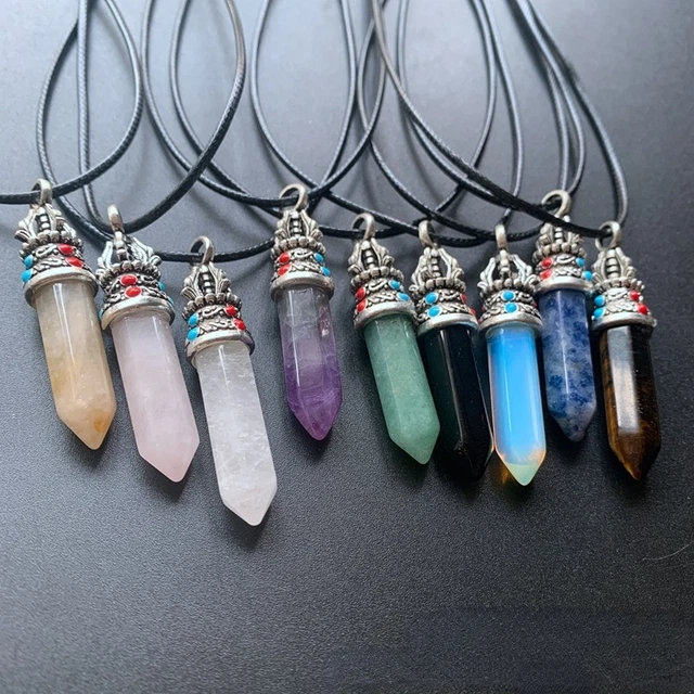 9pcs Natural Quartz Chakra Crystal Healing Point Cut Gemstone Pendant Necklace