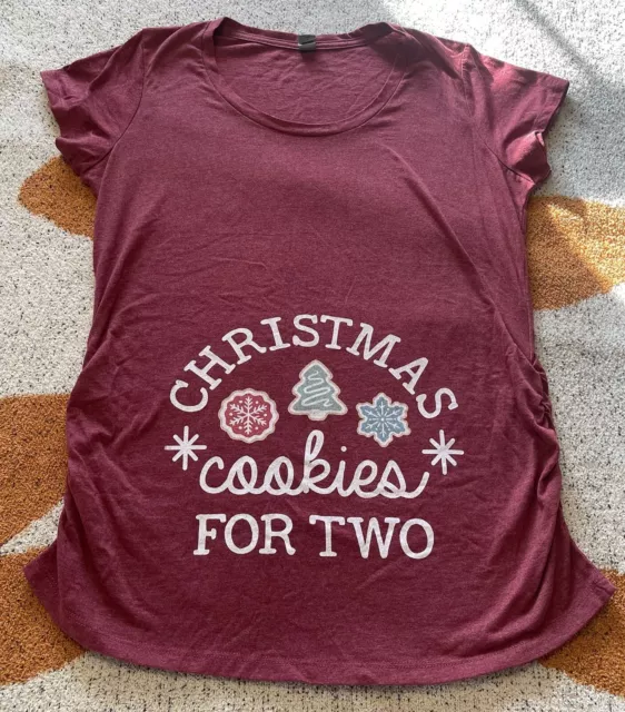 Womens Size Large Maroon Bloom Maternity “Christmas Cookies For Two” Tee