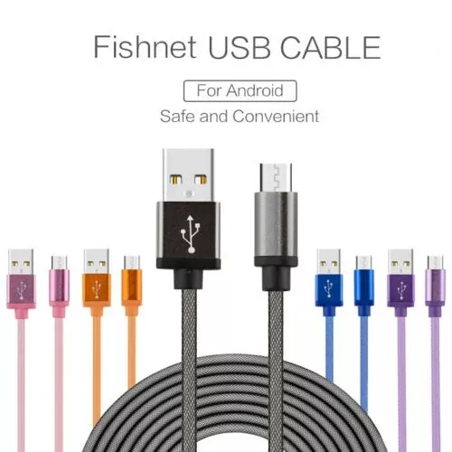 1/2/3Meter Fishing Net Braided MICRO USB to USB Sync Android Charging Cable Cord