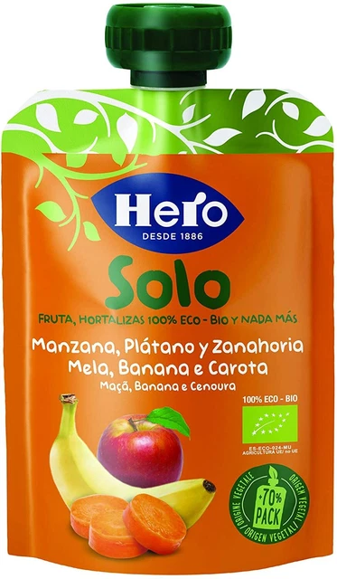 Moothie de frutas Hero Solo bolsa 100% orgánica sin azúcares añadidos 18x 100g NUEVO MHD 04/24