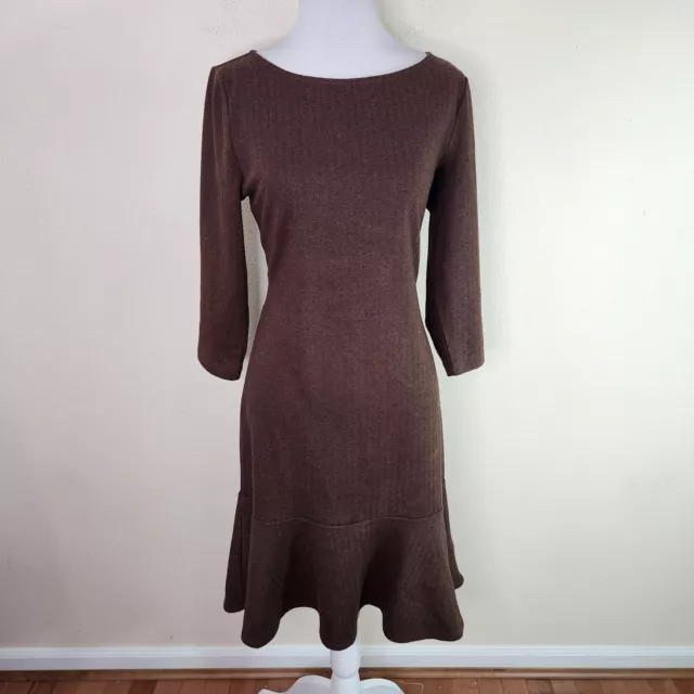 Lauren Ralph Lauren Women's Brown 3/4 Sleeve Drop Waist Knit Dress Size Medium