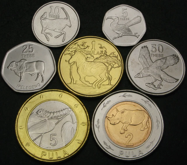 BOTSWANA 5 Thebe / 5 Pula 2012 / 2013 - Lot of 7 Coins - UNC *