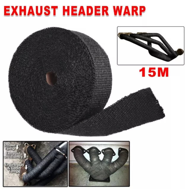 HEADER EXHAUST WRAP TAPE 2000 F Heat Protection Black 15m X 50mm Heat Resistant