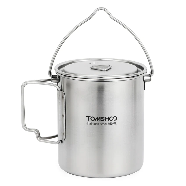 750 ml Edelstahltopf Tragbarer Wasserbecher mit Deckel und klappbarem Griff I2D4