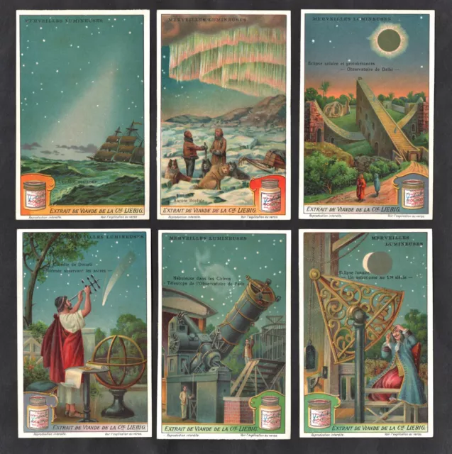Astronomy Liebig Card Set 1925 Telescope Comet Lunar Space Stars Northern Lights