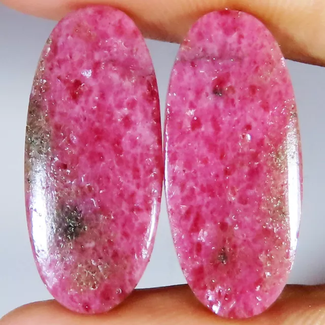 natural RHODONITE pair oval cabochon loose gemstone 44.50 Cts. (12 x 27 x 04 mm)