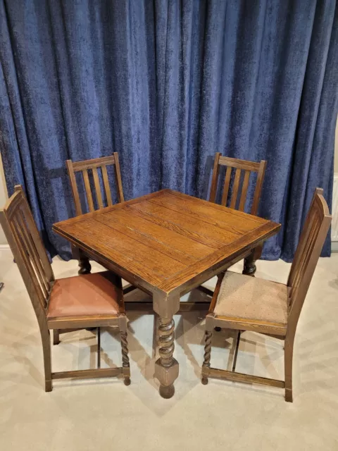 Barley twist draw Leaf Dining Table & Four Matching Chairs