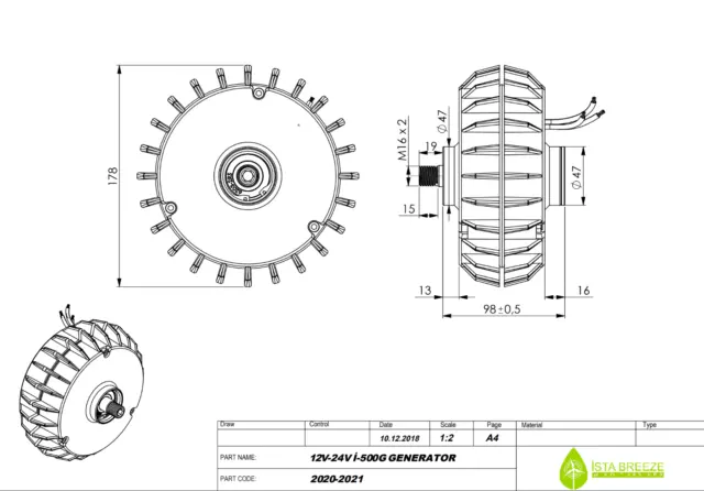 i-500G 12V Énergie Hydraulique ou Wind puissance Générateur Ista-Breeze 3