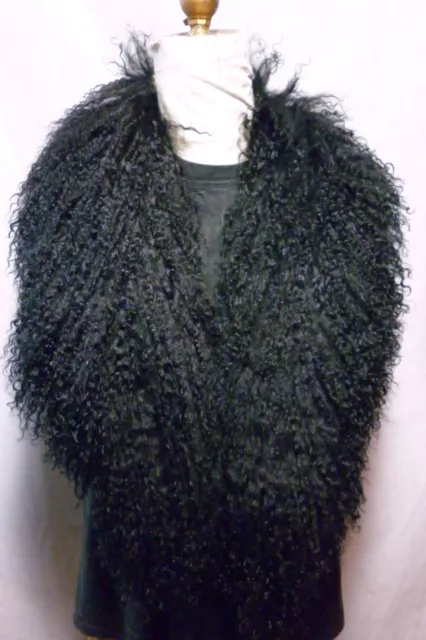 Real Black Mongolian Tibetan Lamb Detachable Fur Collar