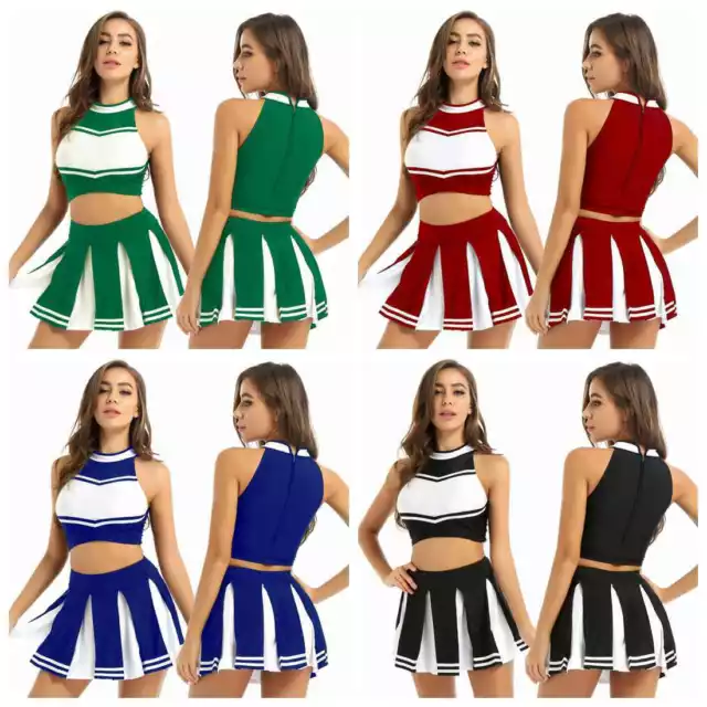 Cheerleader Costume Women's Adult Sexy Halloween Fancy Dress Cosplay Tops Skirt