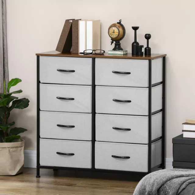 HOMCOM 8 Drawer Fabric Chest of Drawers w/ Wooden Top for Closet Hallway Grey 2