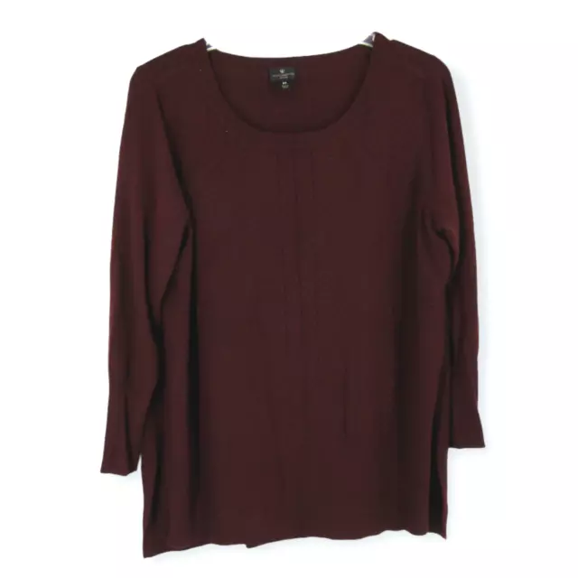 Worthington Women's round Neck Blouse long Sleeve Knit top plus size 2X maroon