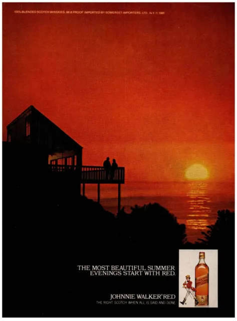 Johnnie Walker Red Scotch Whisky Sunrise Vintage Print Advertisement 8x11" 1982